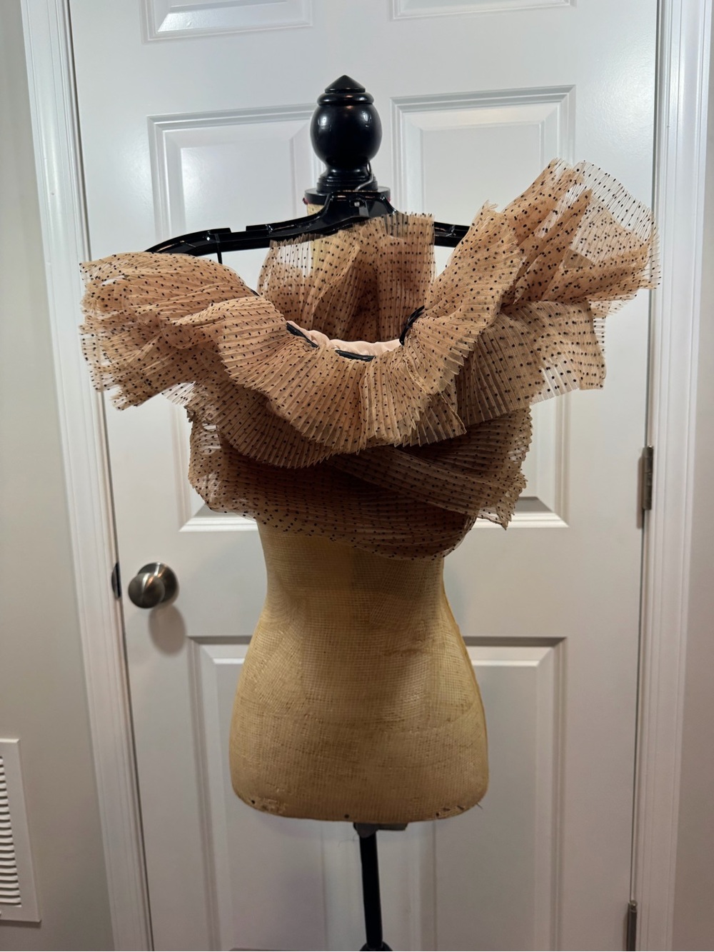 Ruffled Decorative strapless top in Beige